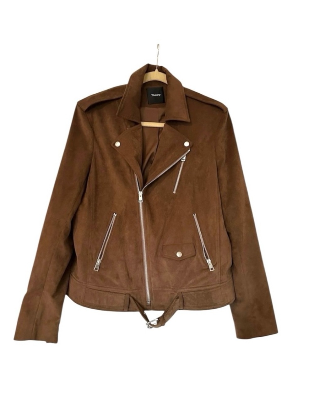 Theory Vegan Suede Moto Jacket Zip Front Women’s Large Brown